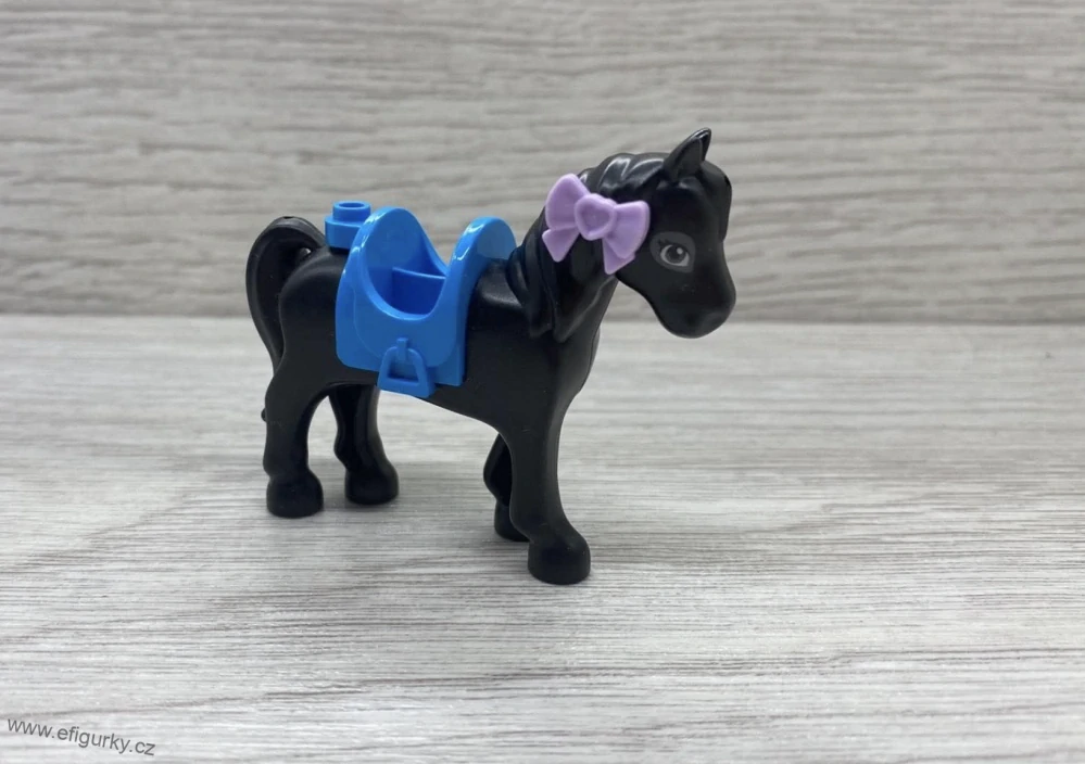 LEGO Friends černý koník s hřívou a ocasem, s modrým sedlem – originální figurka