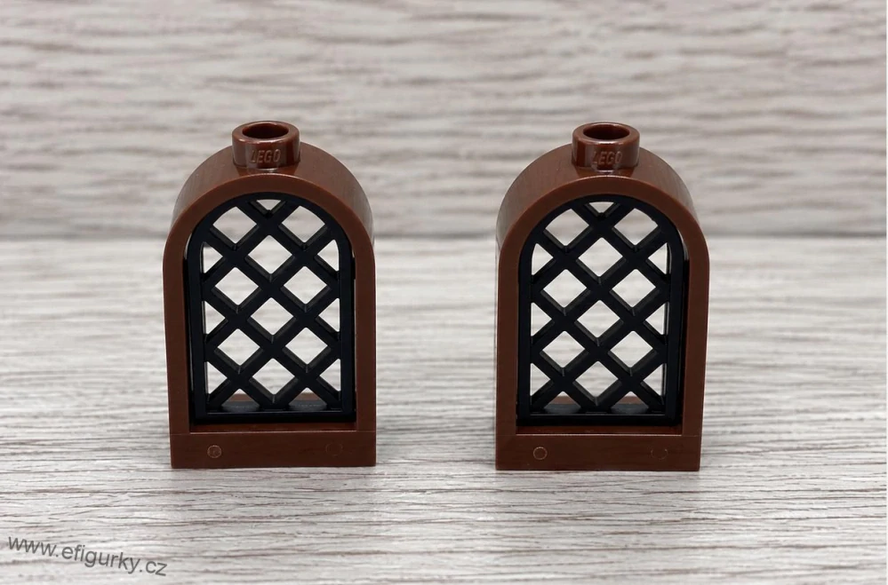 LEGO obloukové okno červenohnědé s černou mříží 30044 – 2 ks