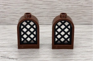 LEGO obloukové okno červenohnědé s černou mříží 30044 – 2 ks