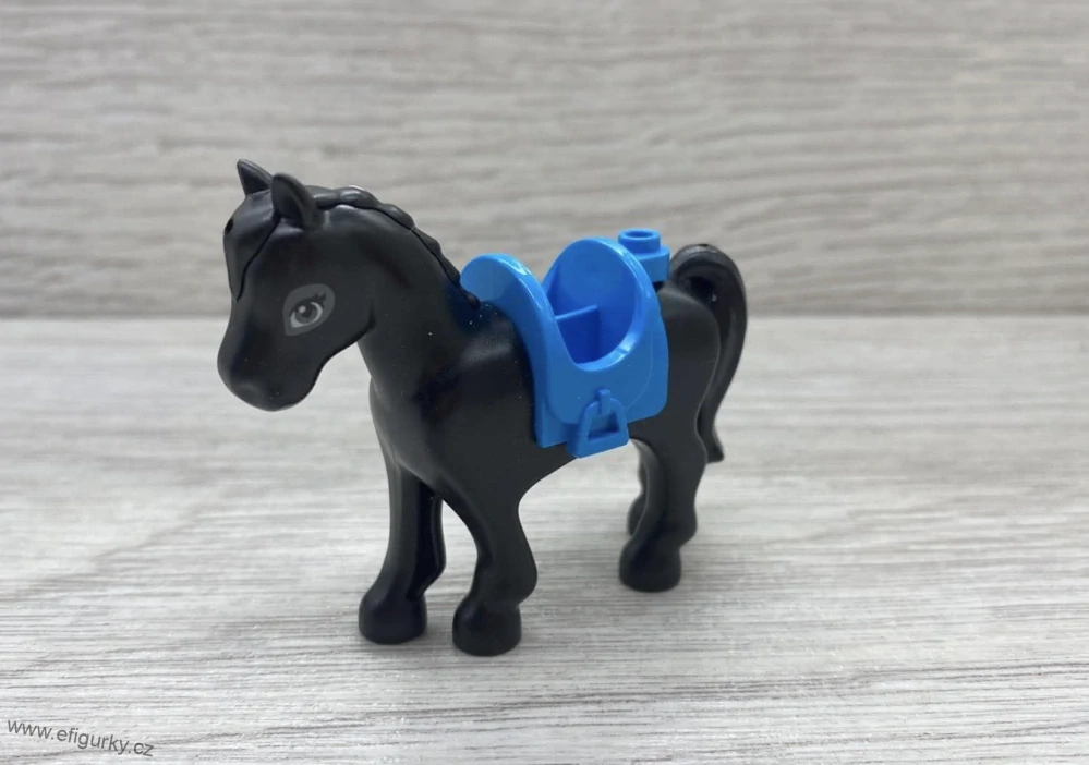 LEGO Friends černý koník s hřívou a ocasem, s modrým sedlem – originální figurka